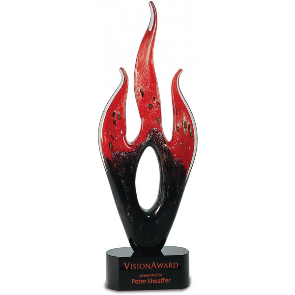 Red & Black Flame Art Glass - Vegas Trophies