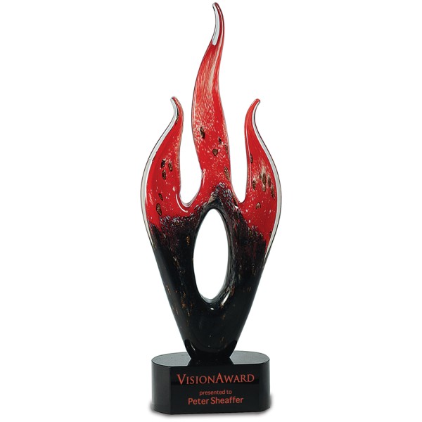 Red & Black Flame Art Glass - Vegas Trophies