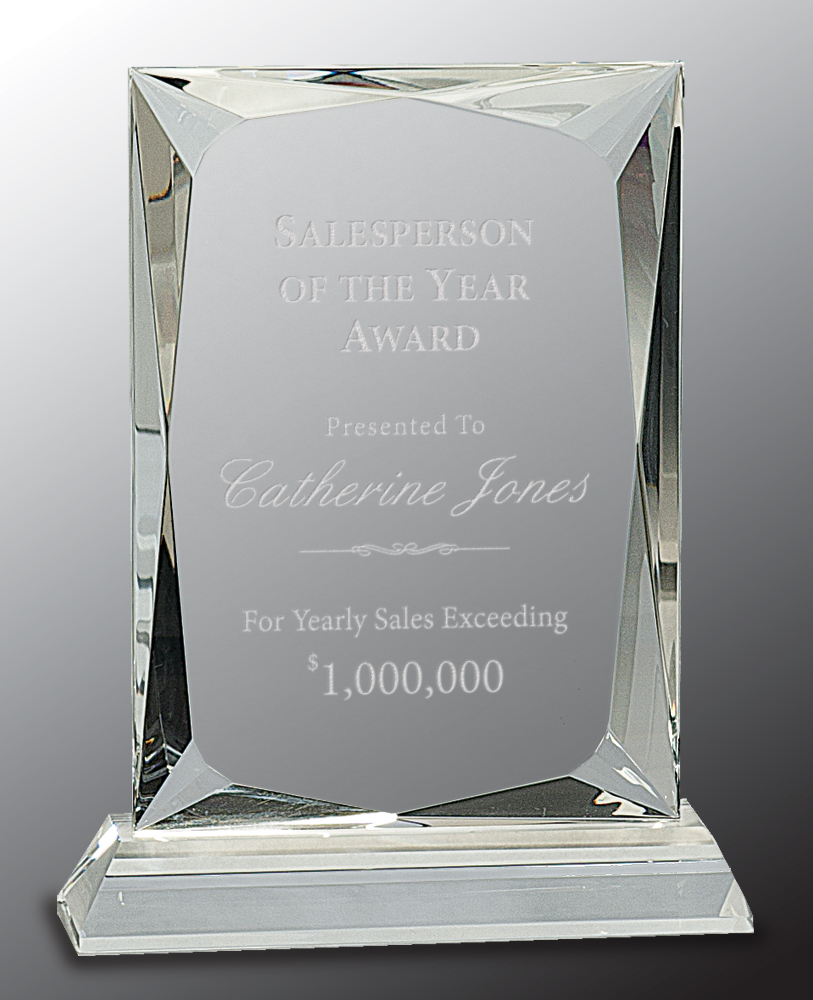 Crystal Rectangle on Clear Base Corporate Award Custom Engraved