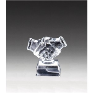 Clear Crystal Meeting of Minds (Hands) on Black Pedestal Base