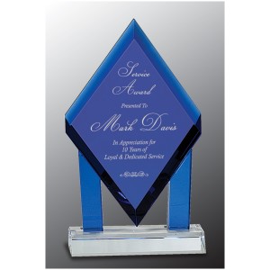 Blue Crystal Floating Diamond with Blue Columns on Clear Base