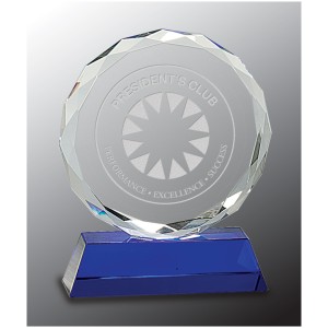 Round Facet Crystal on Blue Pedestal Base