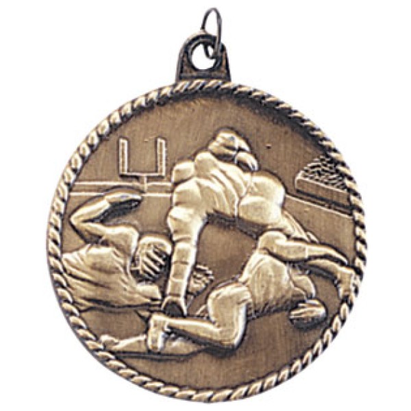 2" Antique Gold Football High Relief Medal