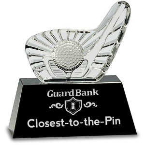 Crystal Golf Club & Ball on Black Base