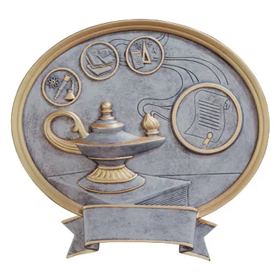 Lamp of Knowledge Resin Plate-Silver